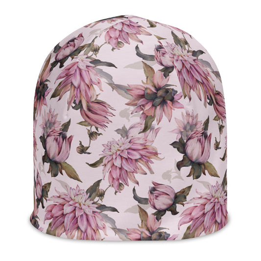 Dhalias - Blush - Lightweight Printed Beanie