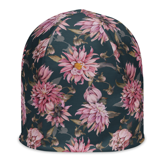 Dahlias  - Blue - Lightweight Printed Beanie