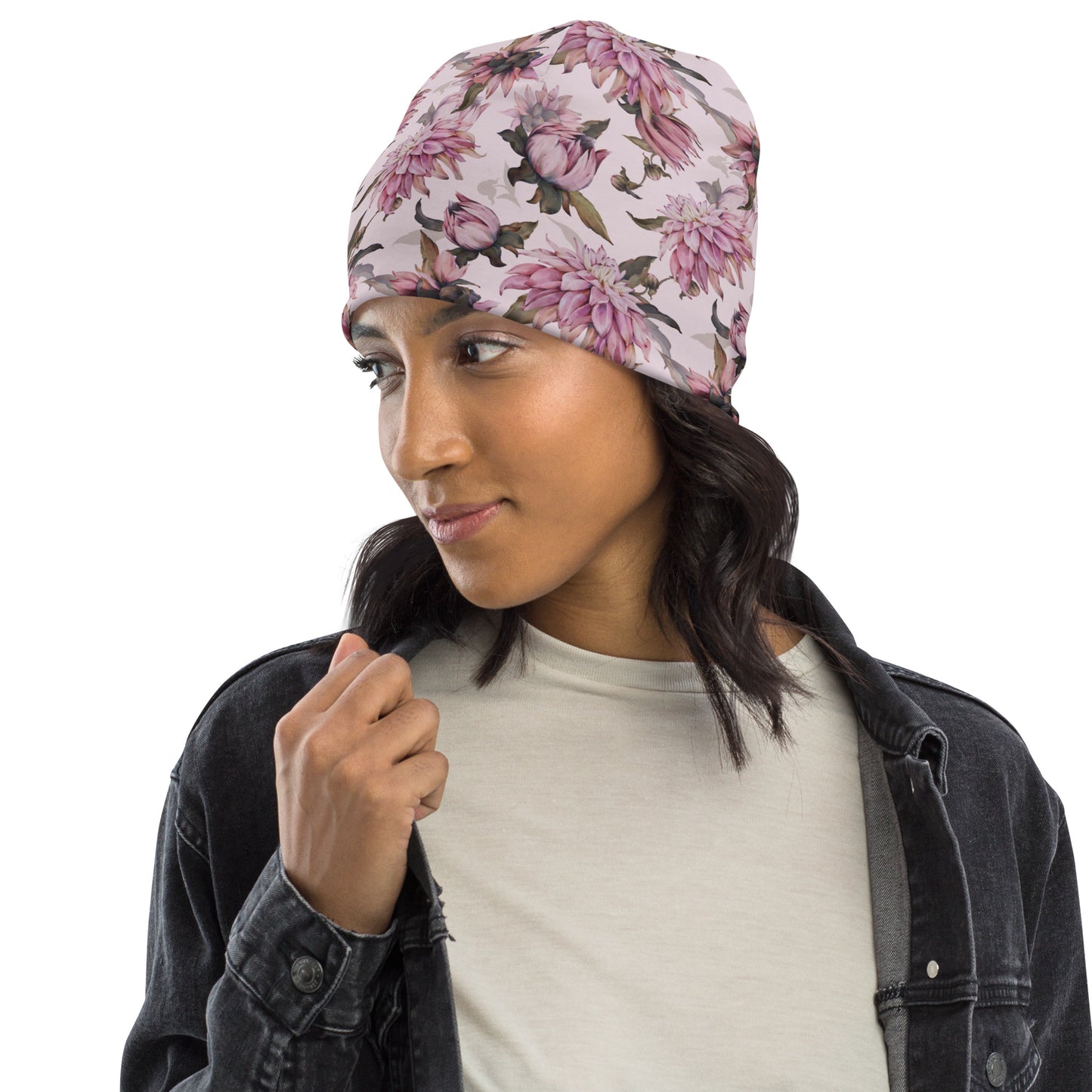 Dhalias - Blush - Lightweight Printed Beanie