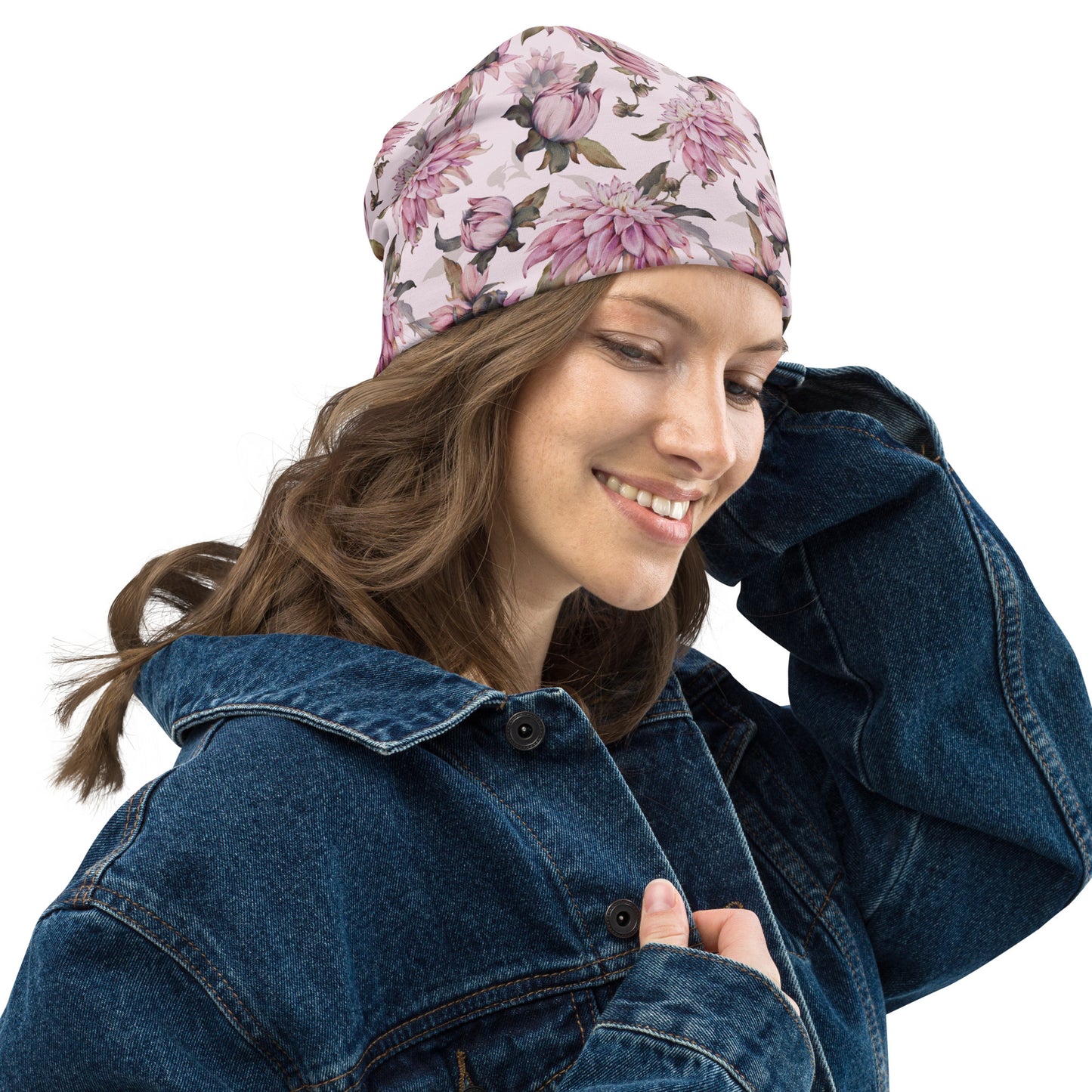 Dhalias - Blush - Lightweight Printed Beanie