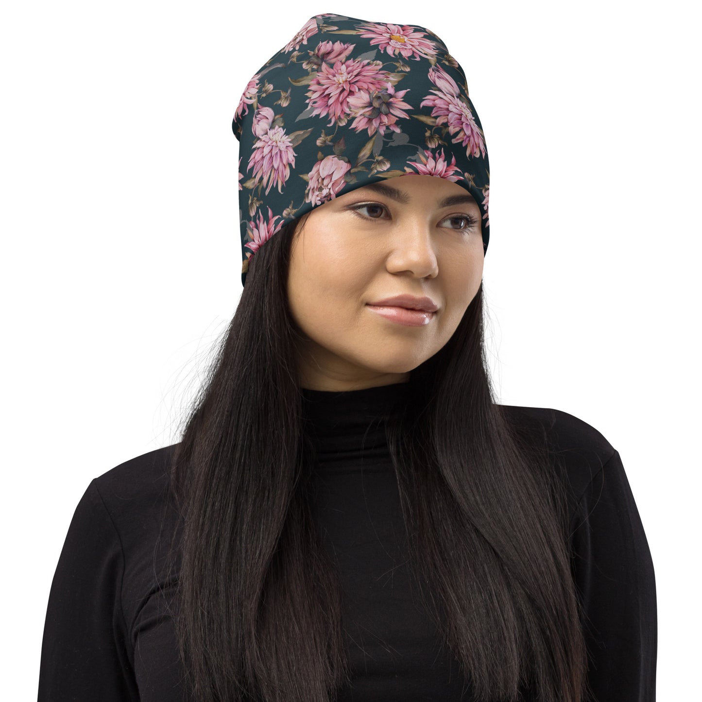 Dahlias  - Blue - Lightweight Printed Beanie