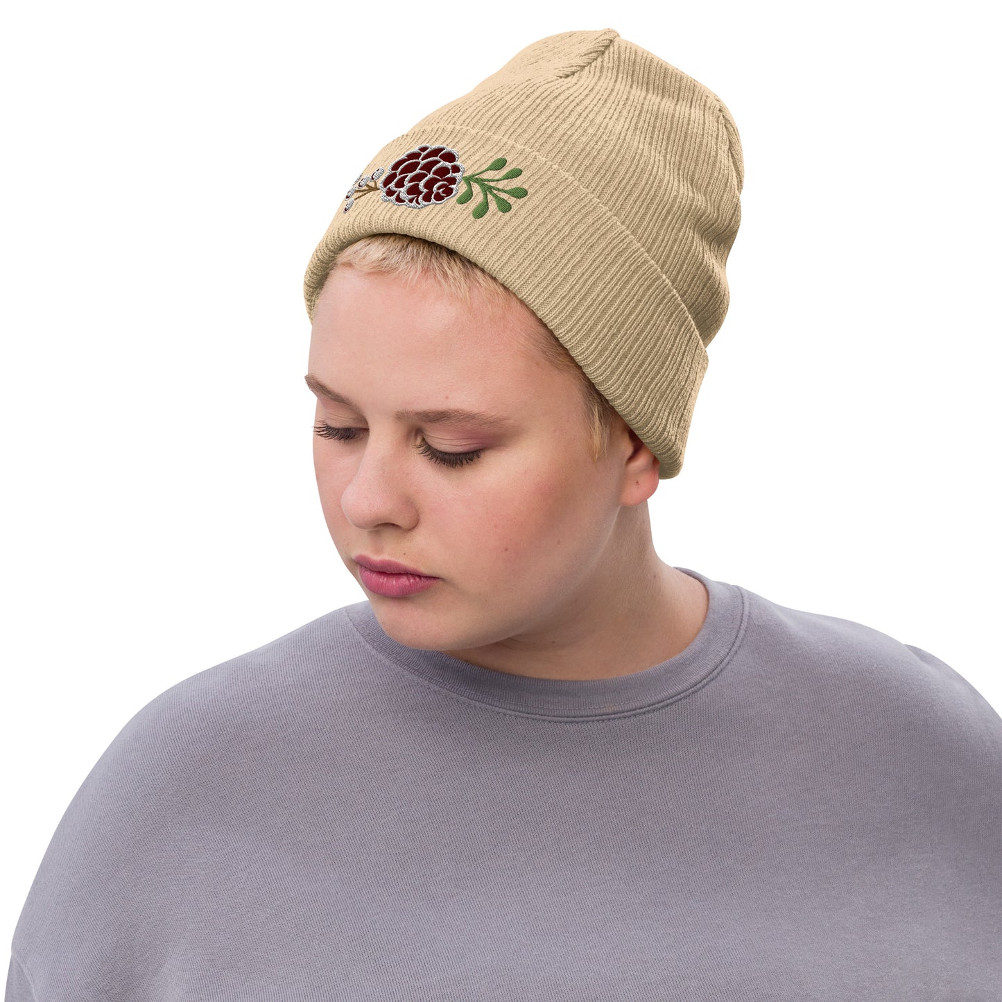 Pinecone & Berries Ribbed Knit Beanie