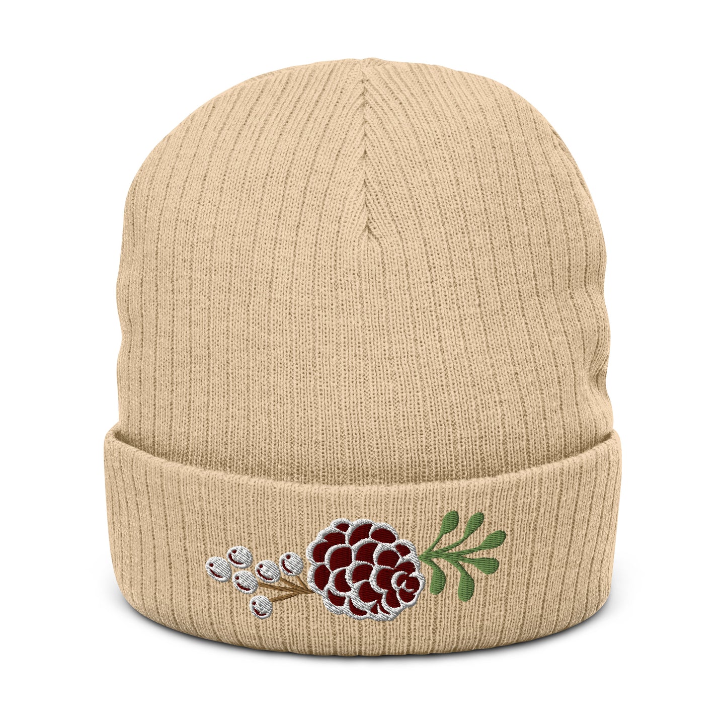 Pinecone & Berries Ribbed Knit Beanie