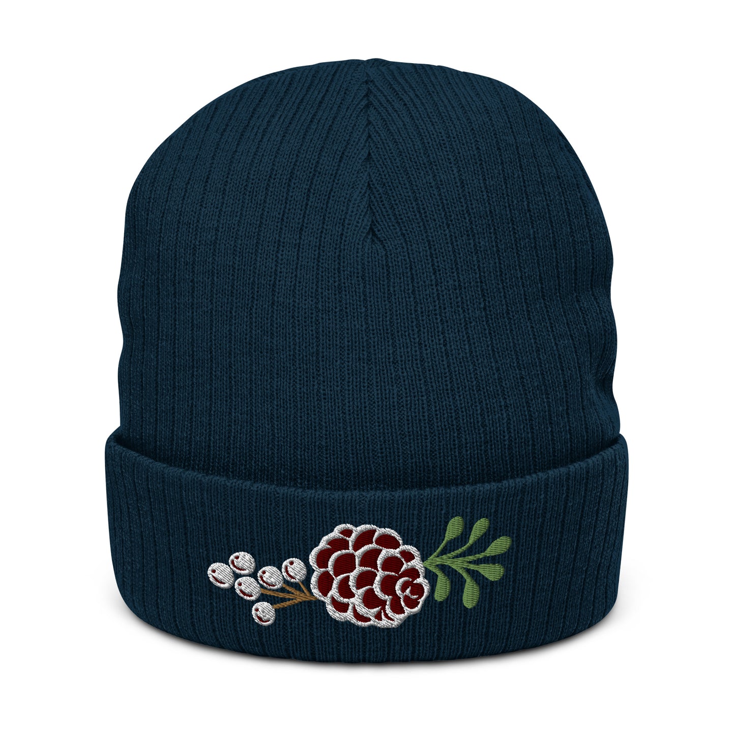 Pinecone & Berries Ribbed Knit Beanie