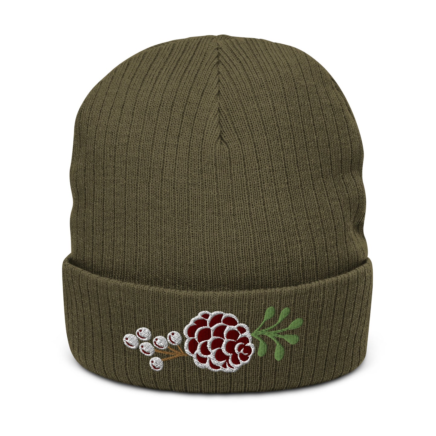 Pinecone & Berries Ribbed Knit Beanie